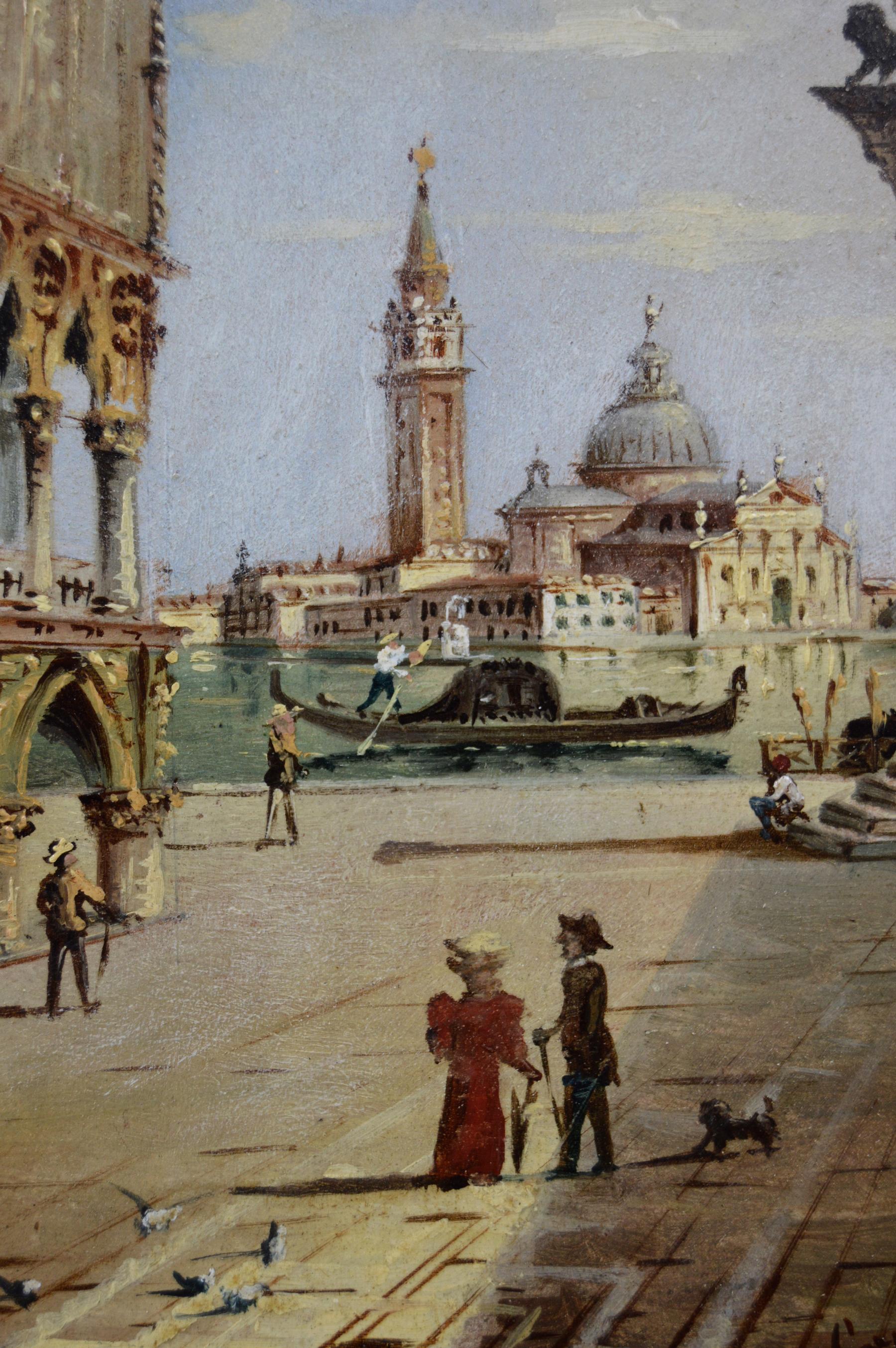 Pair of 19th Century townscape oil paintings of Venice For Sale 1