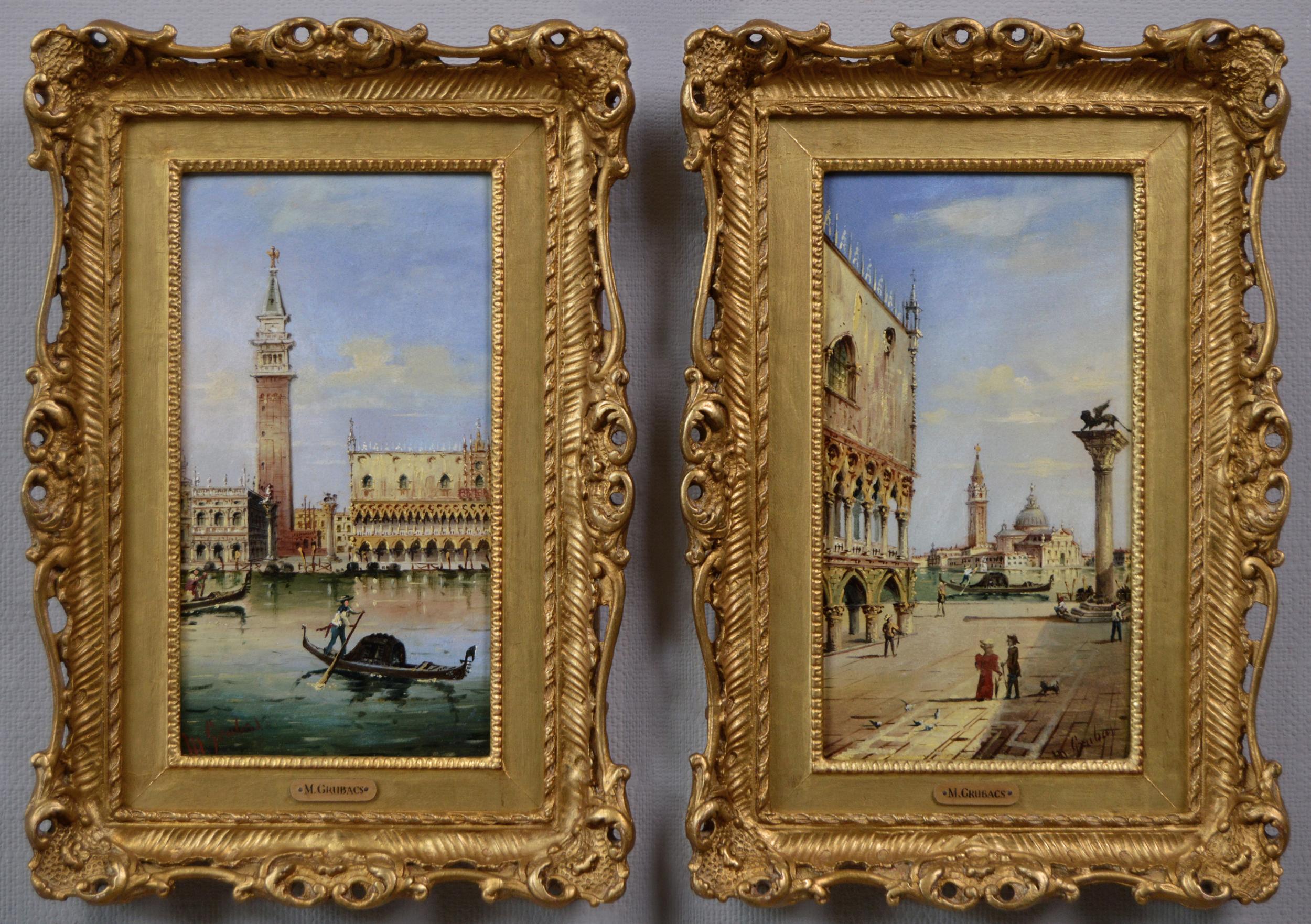 Pair of 19th Century townscape oil paintings of Venice