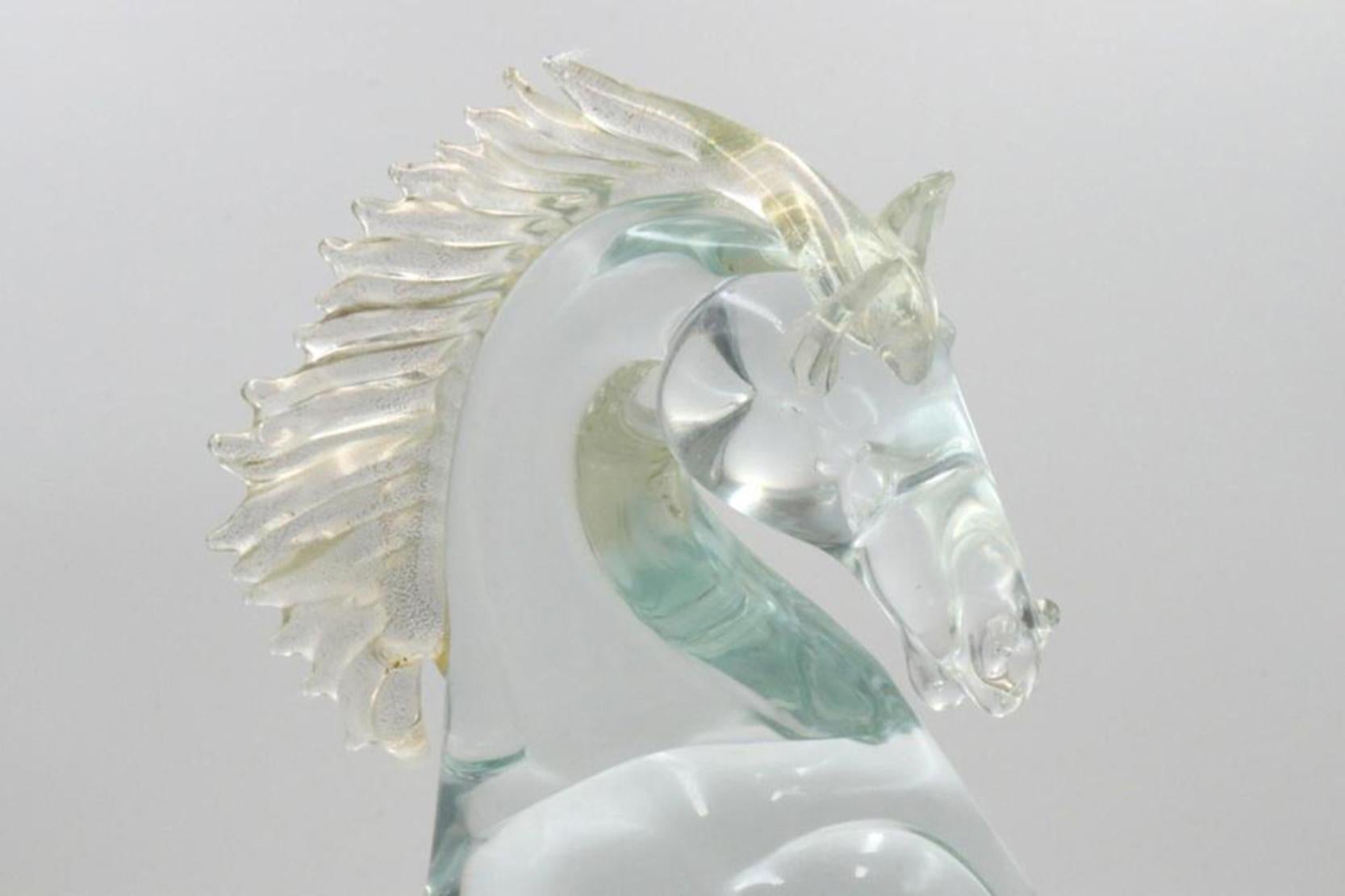 A spectacular clear glass horse sculpture of Murano glass, with gold flecks - Sculpture by Marco Guiman