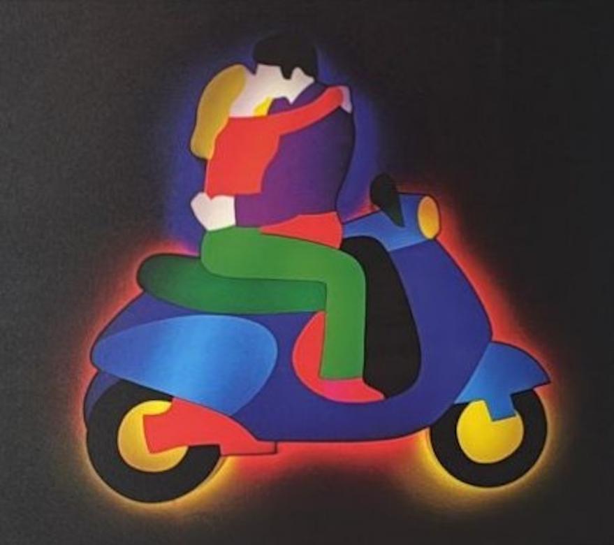 Painted Marco Lodola Screenprint on Paper (No. 30/70) with Mirrored Frame For Sale