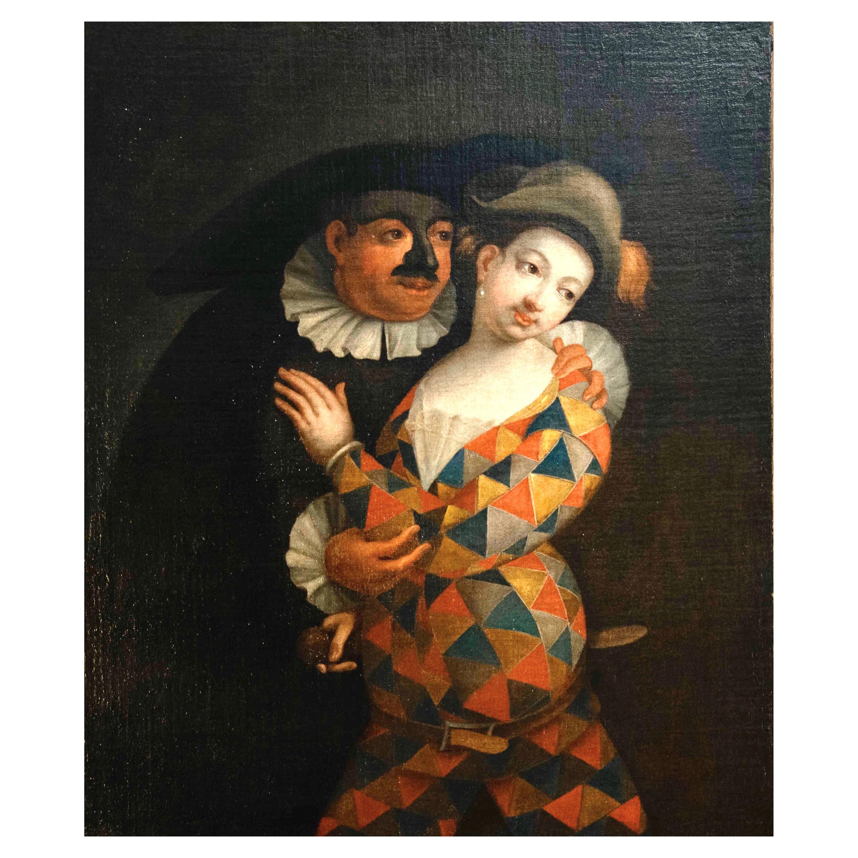 Marco Marcola Painting of Venitian Masked Scene