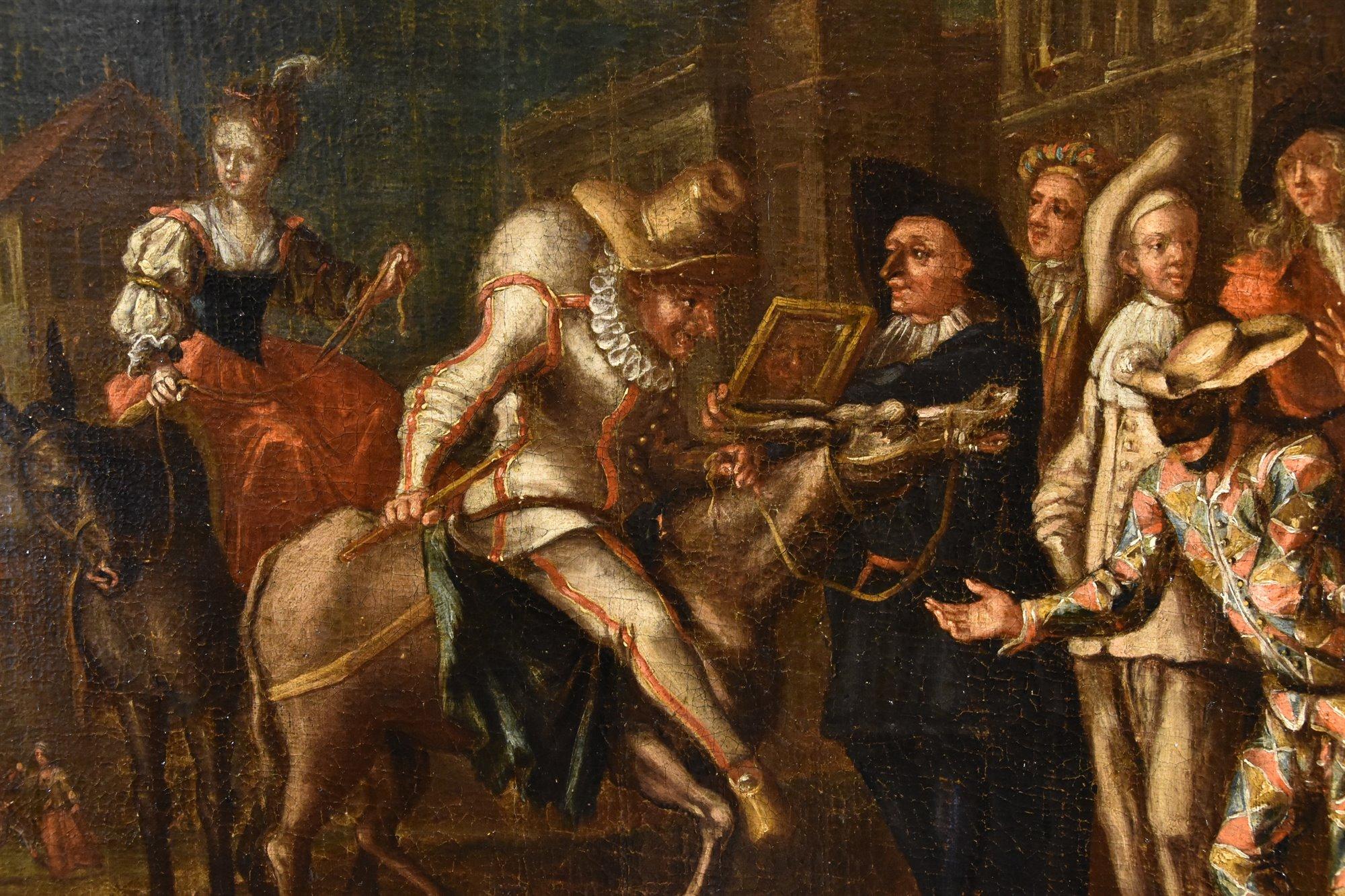 Karneval IVenice Harlekin Landschaft Marcola malen 18. Jahrhundert Öl auf Leinwand im Angebot 5