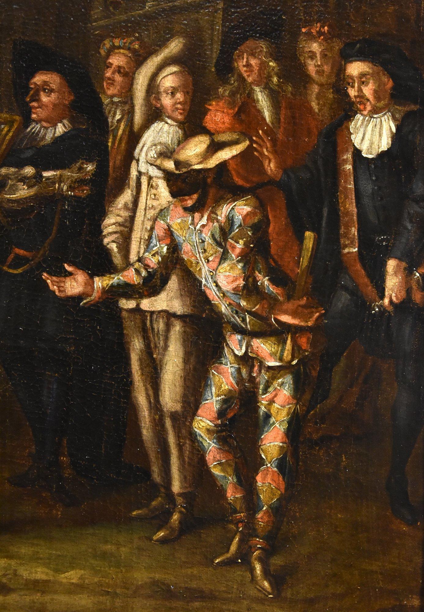 Karneval IVenice Harlekin Landschaft Marcola malen 18. Jahrhundert Öl auf Leinwand im Angebot 7