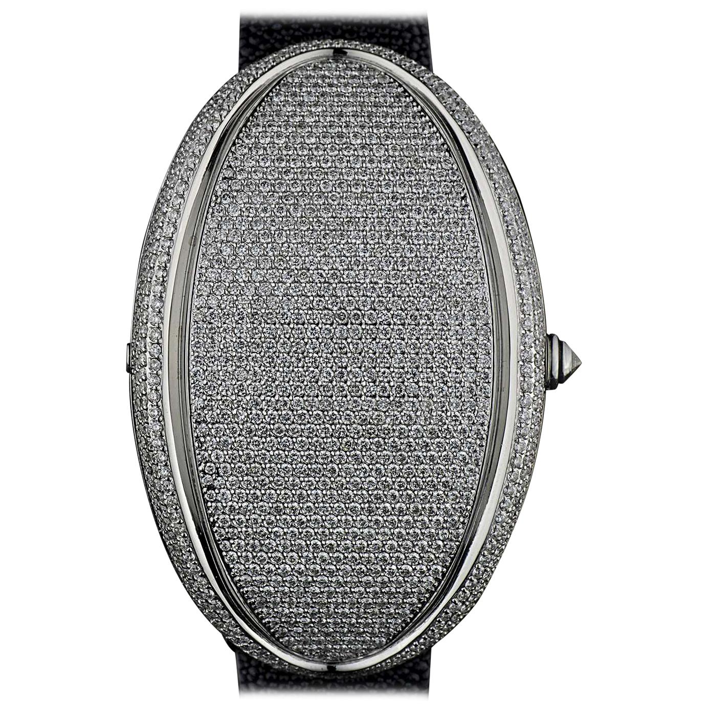 Marco Mavilla Stainless Steel Pave Diamond Ltd Ed LED Quartz Wristwatch  