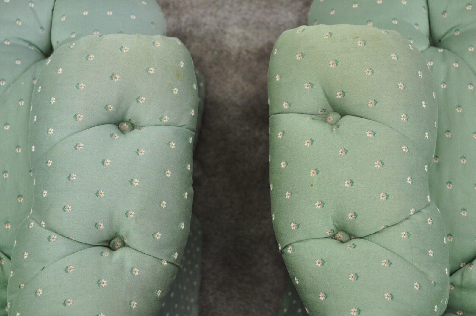 Late 20th Century Marco Napoleon III Style Green Tufted Swivel Lounge Chairs and Ottomans, a Pair