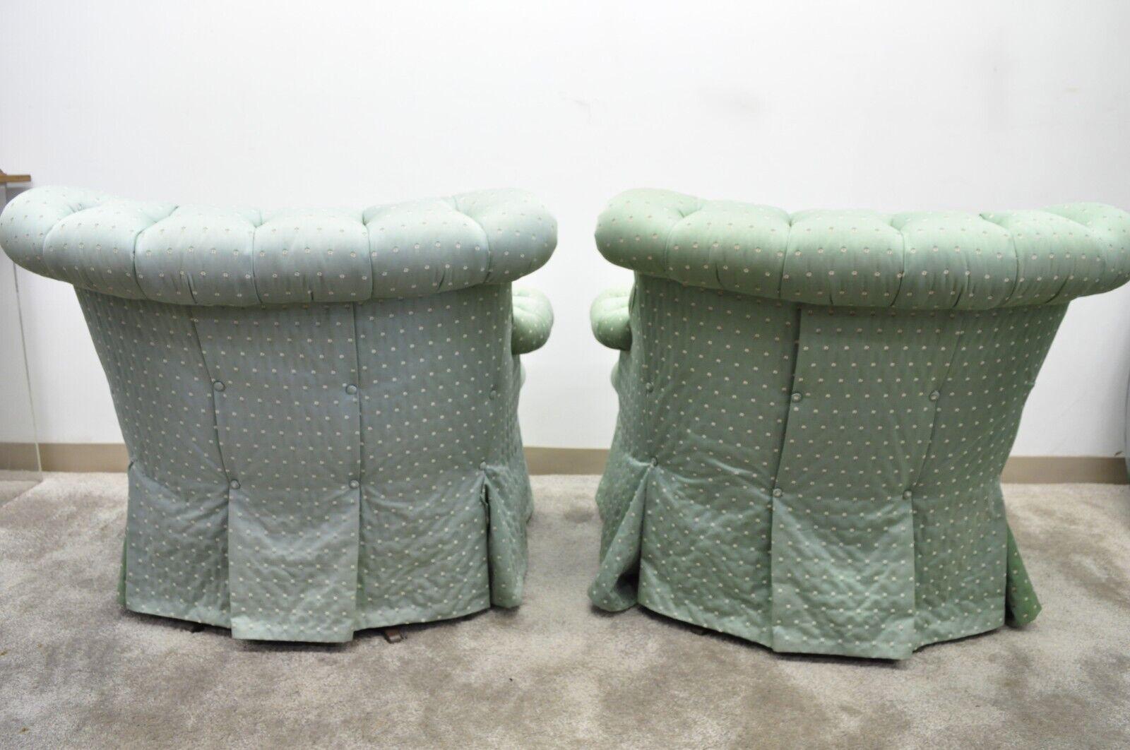 Marco Napoleon III Style Green Tufted Swivel Lounge Chairs and Ottomans, a Pair 2