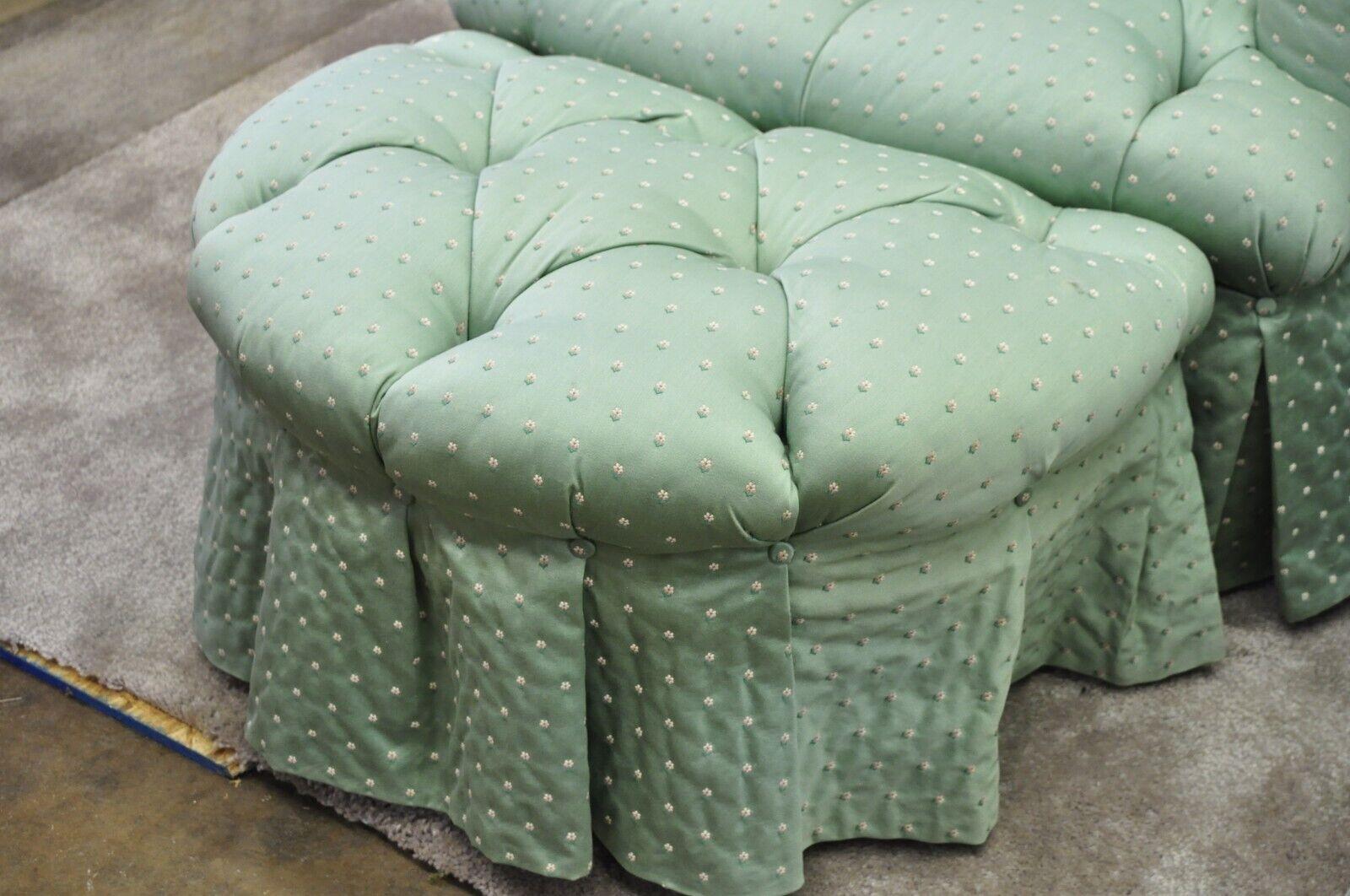 Marco Napoleon III Style Green Tufted Swivel Lounge Chairs and Ottomans, a Pair 3
