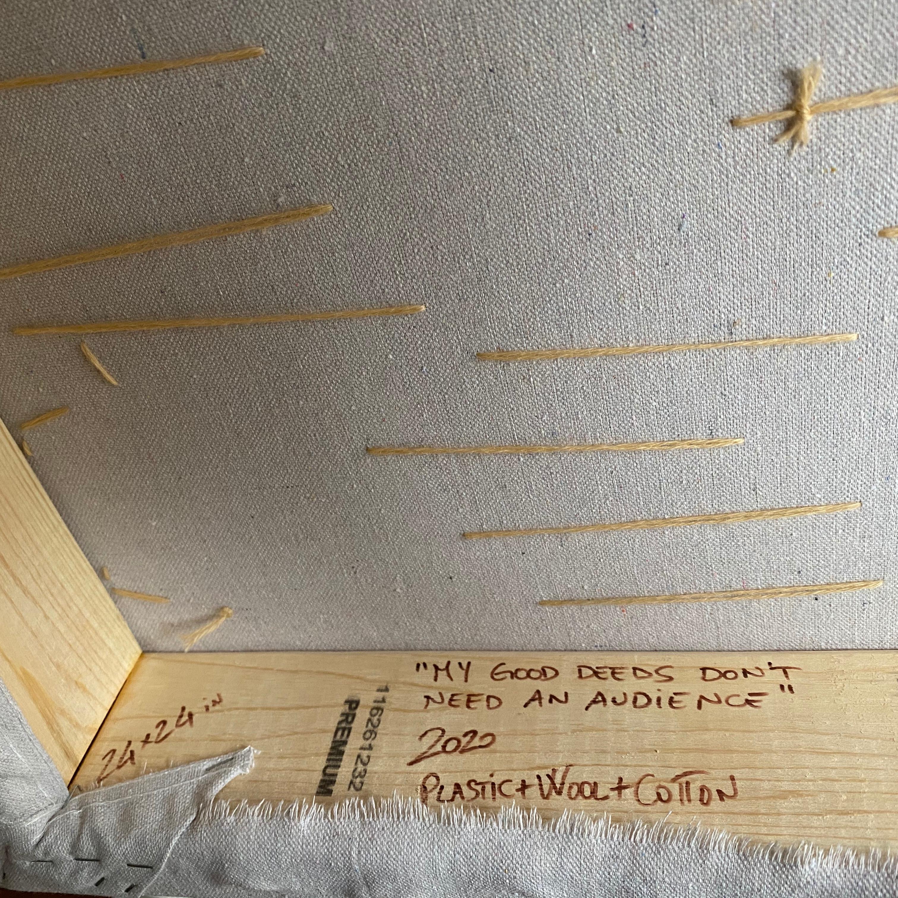 Commission Work
To be shipped first week of August 2021

Contemporary Art, Textile
Wool, cotton and plastic

About the artist
I began using threads due to the memory of an early age image; I was 3 or 4.  In 1978, the year I was born, my father made