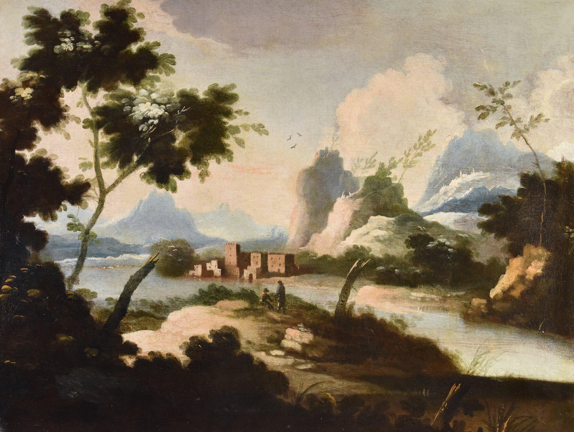 Marco Ricci (Belluno 1676 - Venedig 1730)

Kreis von Paar arkadischer Landschaften mit Figuren  

Öl auf Leinwand 56 x 72 cm. - Gerahmt 77 x 93 cm.  

Dieses Paar bezaubernder Landschaften, die mit elegantem Rocaille-Geschmack ausgeführt und mit