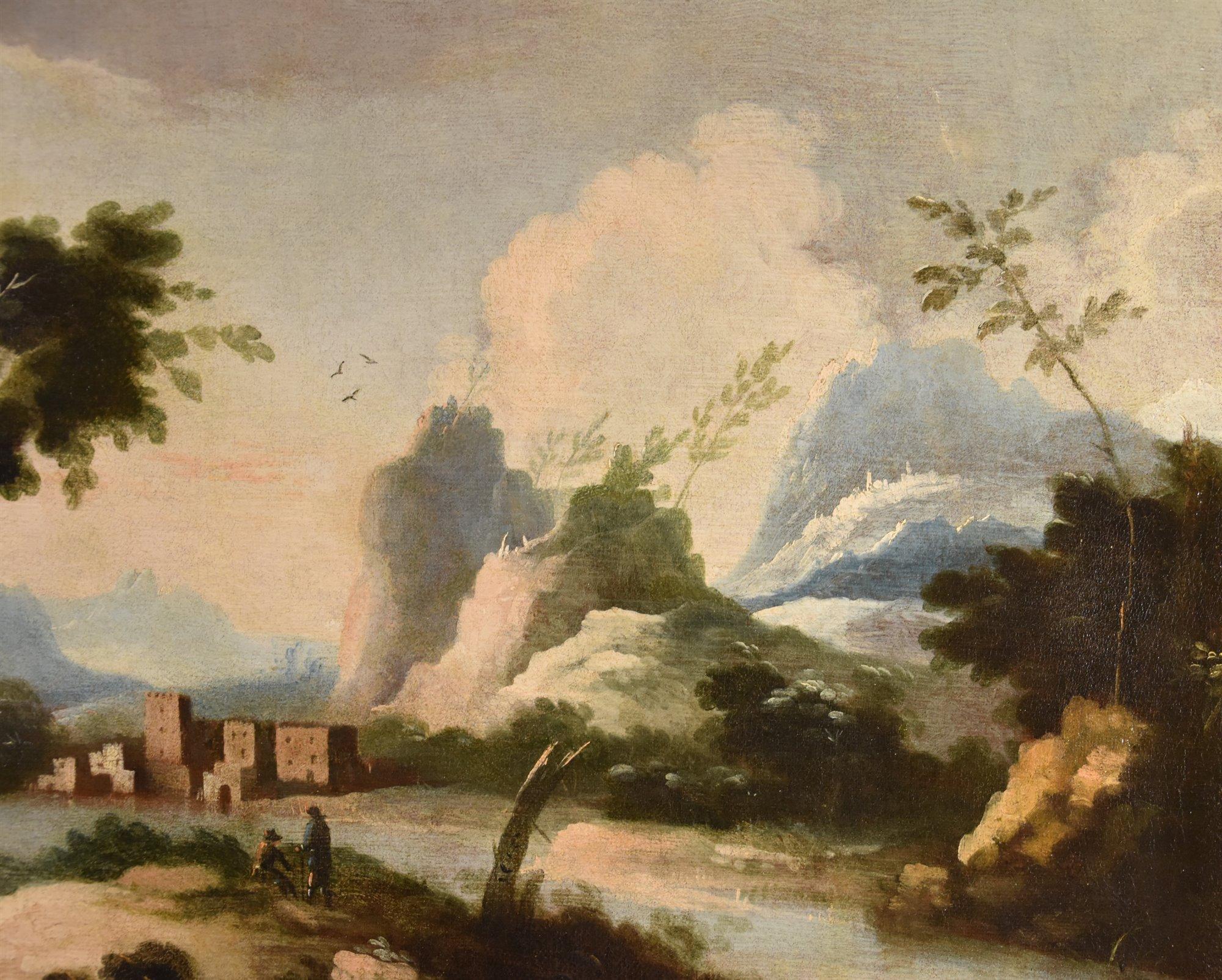 Landschaften Ehepaar Ricci Gemälde 18. Jahrhundert Öl auf Leinwand Alter Meister Italien im Angebot 3