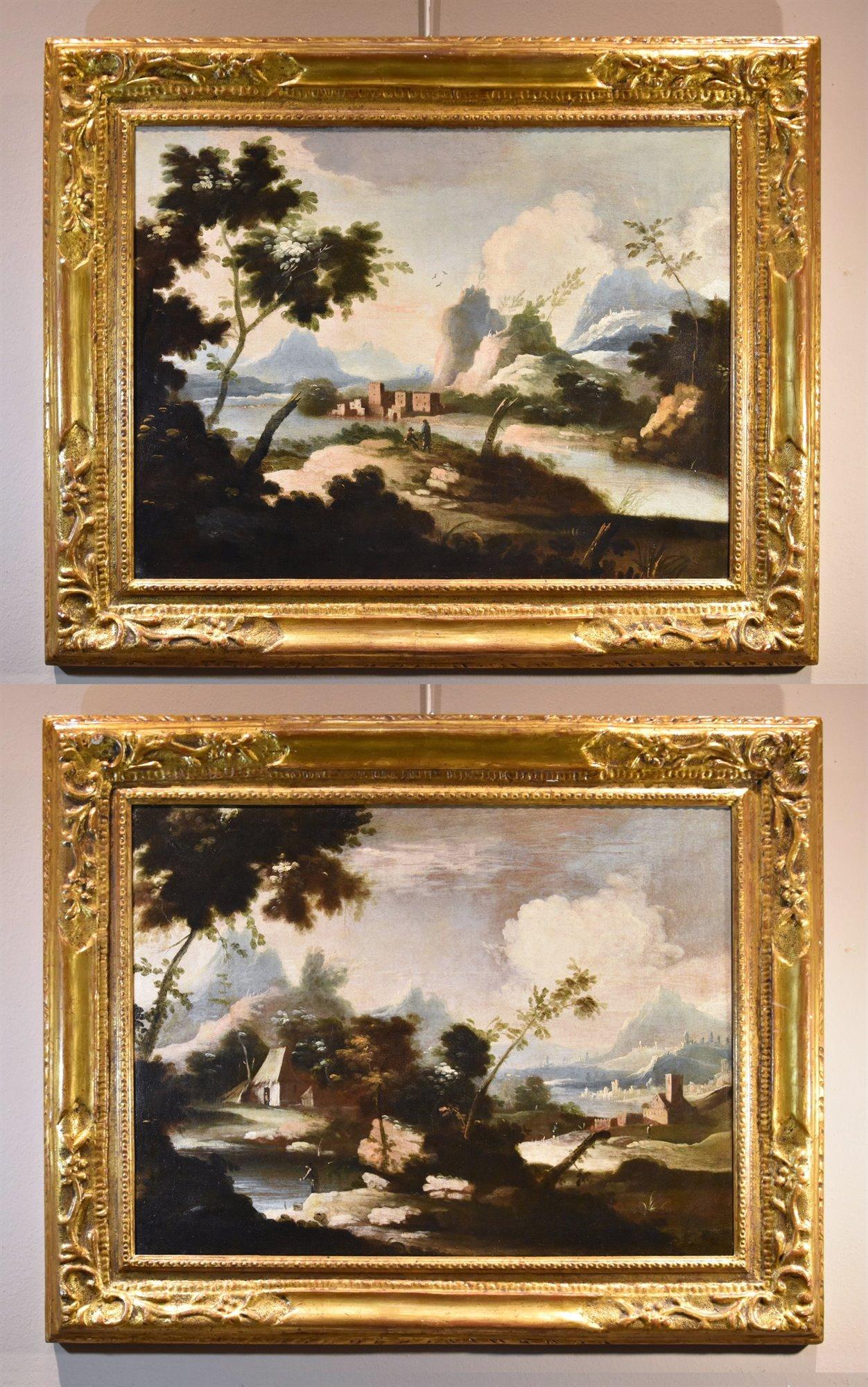 Landschaften Ehepaar Ricci Gemälde 18. Jahrhundert Öl auf Leinwand Alter Meister Italien – Painting von Marco Ricci (Belluno 1676 – Venice 1730)
