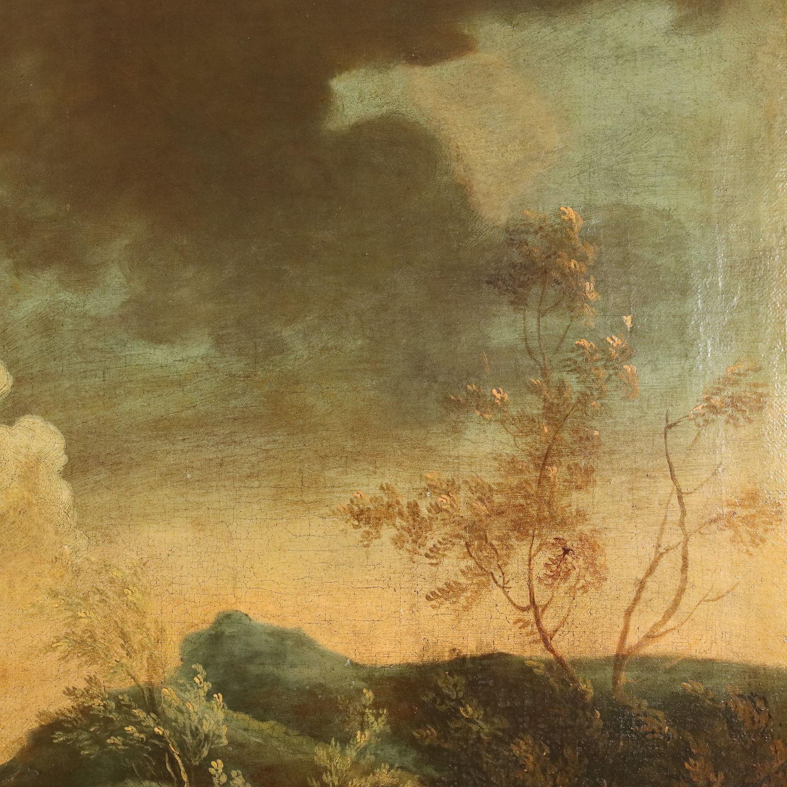 Landschaft mit Wasserlauf und Schafhirten im Angebot 5