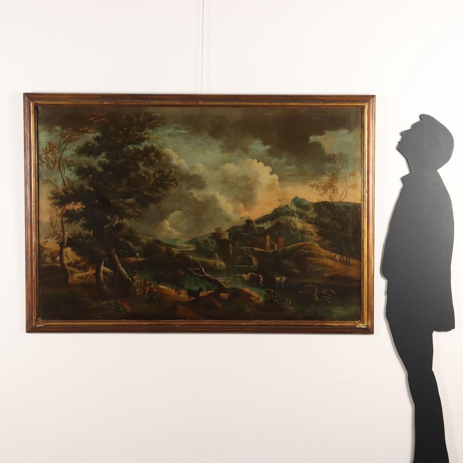Landschaft mit Wasserlauf und Schafhirten (Sonstige Kunststile), Painting, von Marco Ricci (Belluno 1676 - Venice 1730)