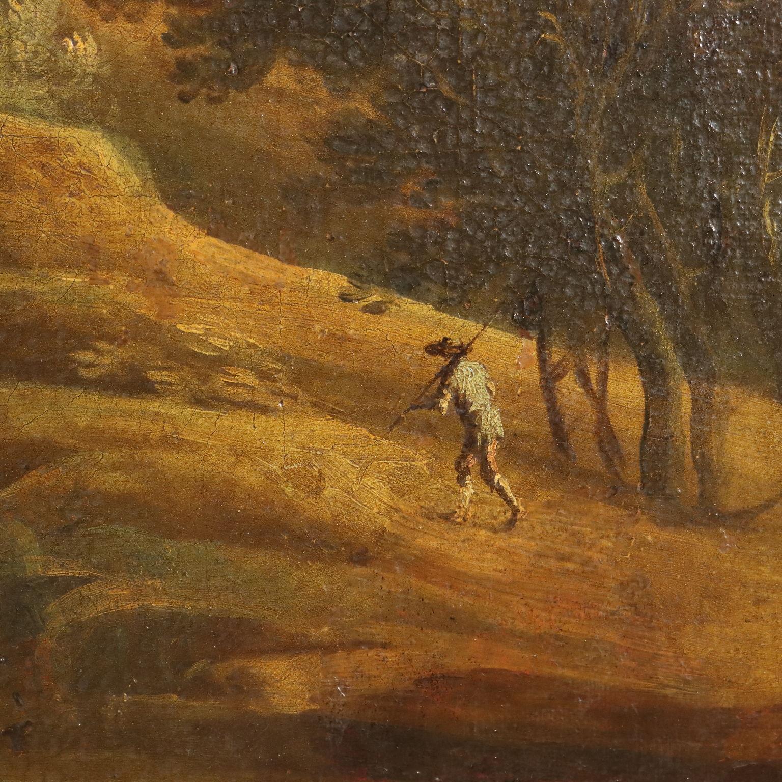 Landschaft mit Wasserlauf und Schafhirten im Angebot 4