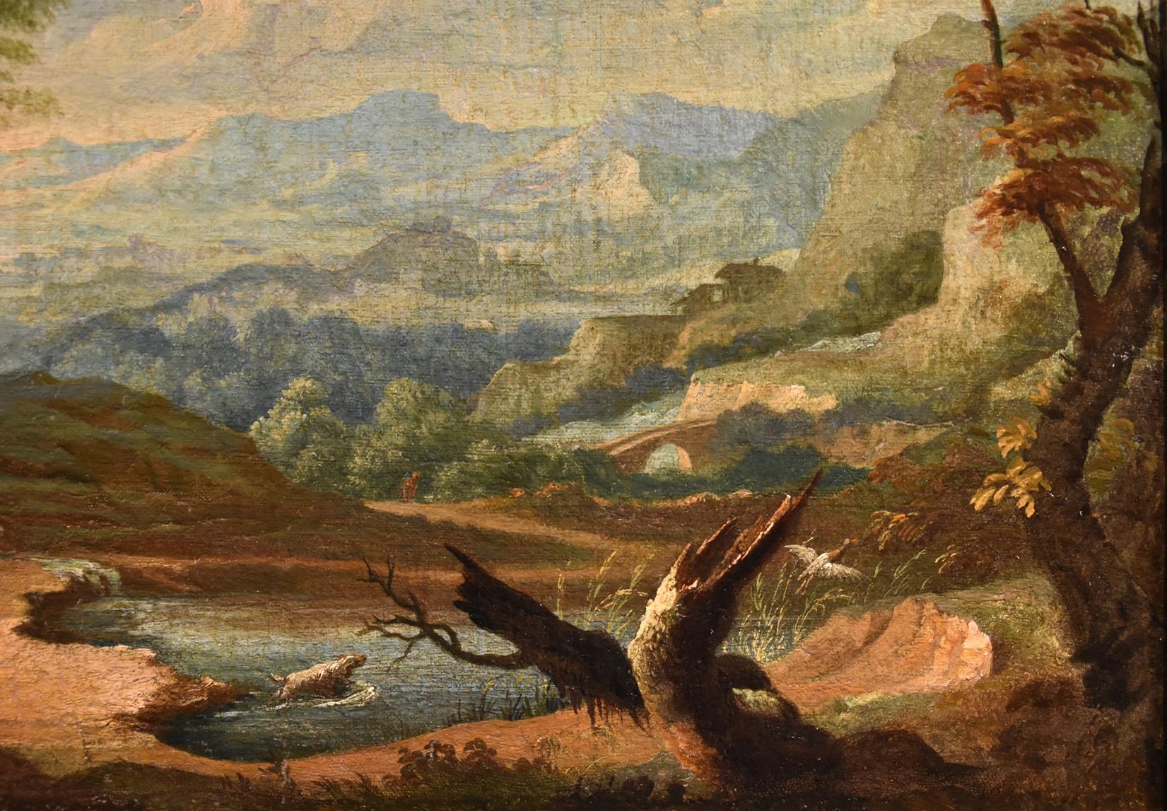 Coppia di paesaggi arcadici Ricci Dipinto del XVIII secolo Olio su tela Vecchio maestro Italia 5
