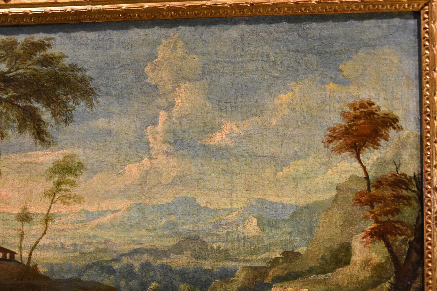 Coppia di paesaggi arcadici Ricci Dipinto del XVIII secolo Olio su tela Vecchio maestro Italia 6
