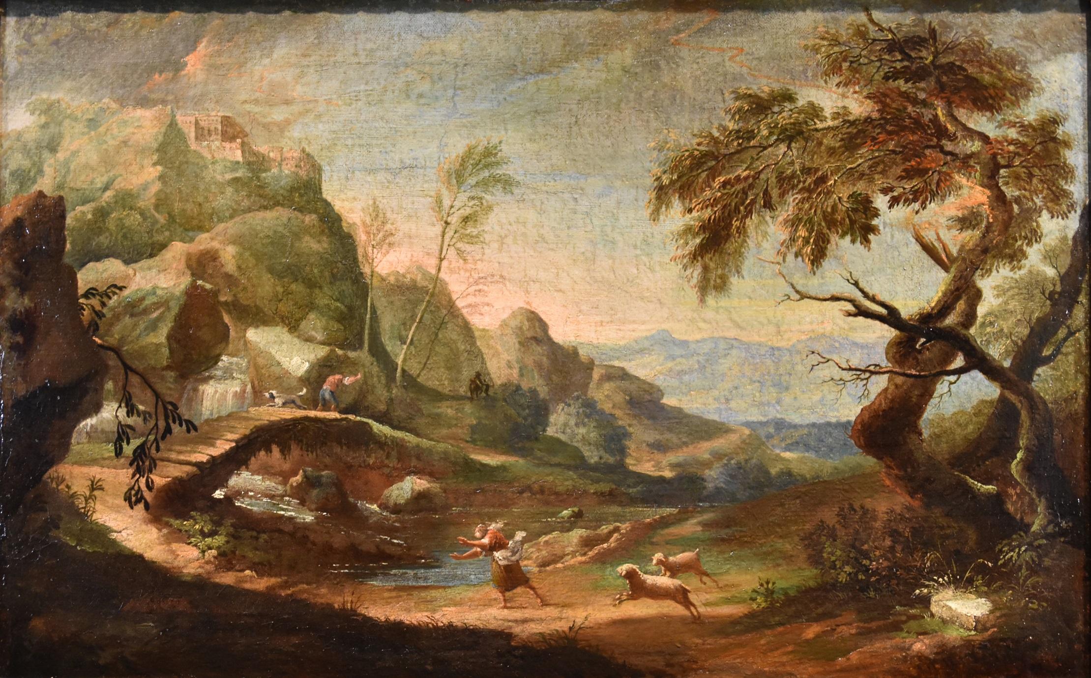 Coppia di paesaggi arcadici Ricci Dipinto del XVIII secolo Olio su tela Vecchio maestro Italia 7