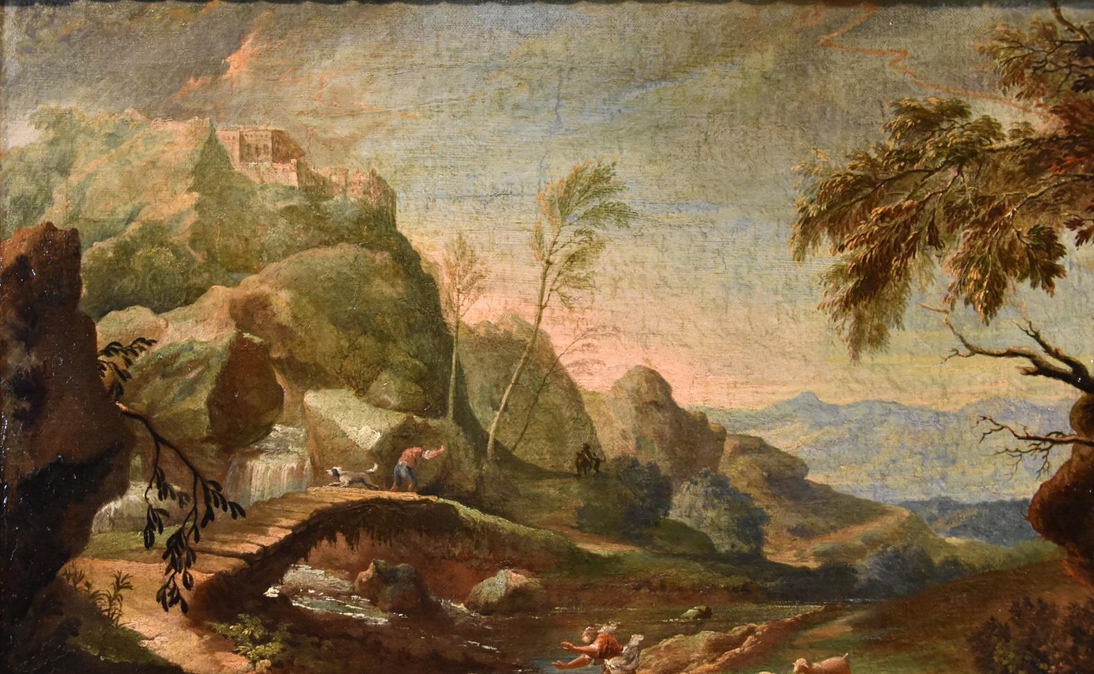 Coppia di paesaggi arcadici Ricci Dipinto del XVIII secolo Olio su tela Vecchio maestro Italia 10