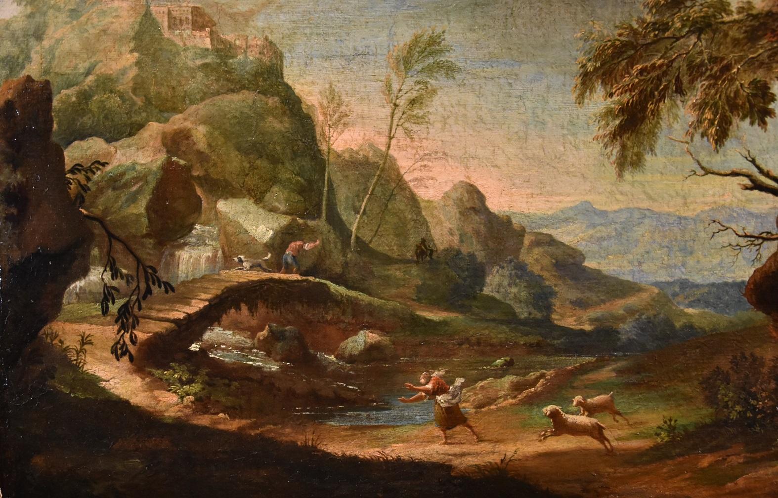 Coppia di paesaggi arcadici Ricci Dipinto del XVIII secolo Olio su tela Vecchio maestro Italia 12