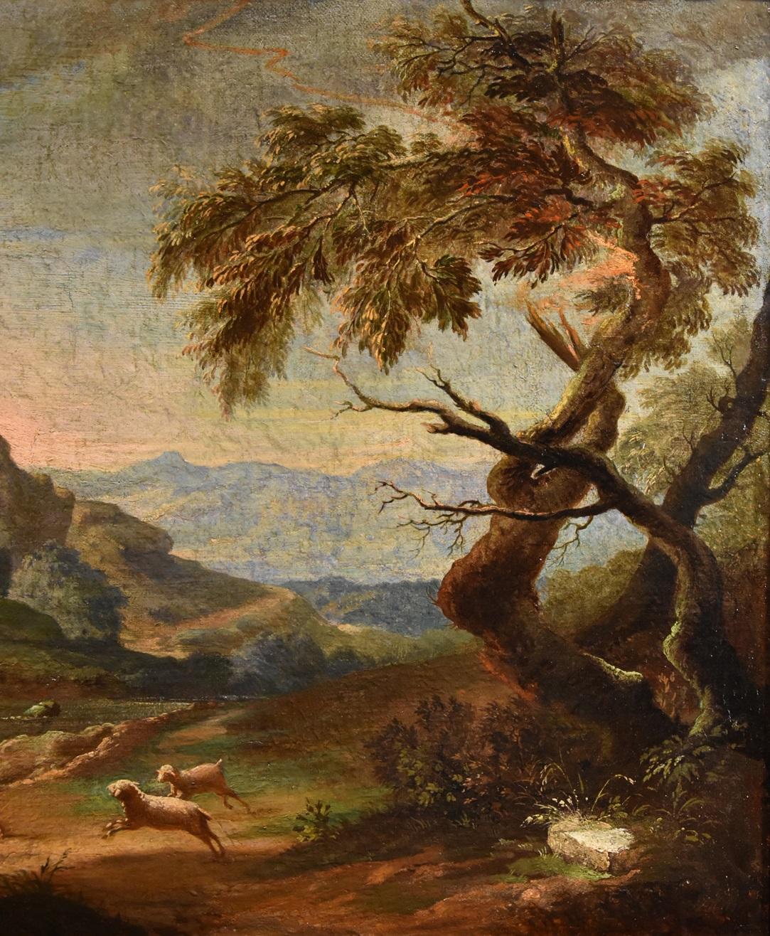 Coppia di paesaggi arcadici Ricci Dipinto del XVIII secolo Olio su tela Vecchio maestro Italia 13
