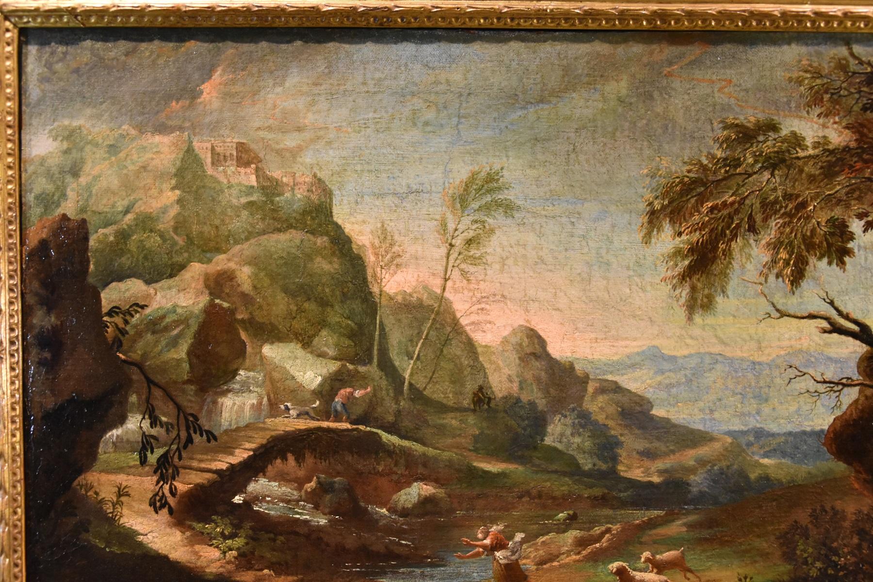 Coppia di paesaggi arcadici Ricci Dipinto del XVIII secolo Olio su tela Vecchio maestro Italia 15