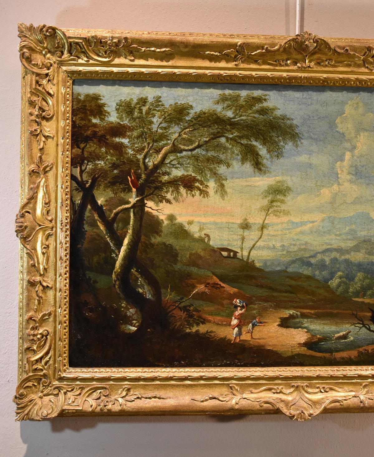 La cerchia di Marco Ricci (Belluno 1676 - Venezia 1730)
Coppia di paesaggi arcadici con figure

Olio su tela
52 x 83 cm. - incorniciato 69 x 100 cm.

Questa coppia di incantevoli paesaggi, eseguiti con elegante gusto rocaille e corredati dalle