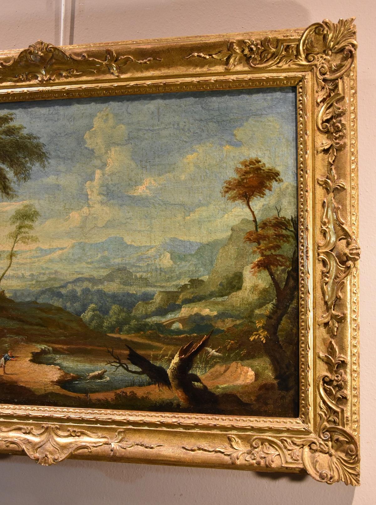 Coppia di paesaggi arcadici Ricci Dipinto del XVIII secolo Olio su tela Vecchio maestro Italia 1