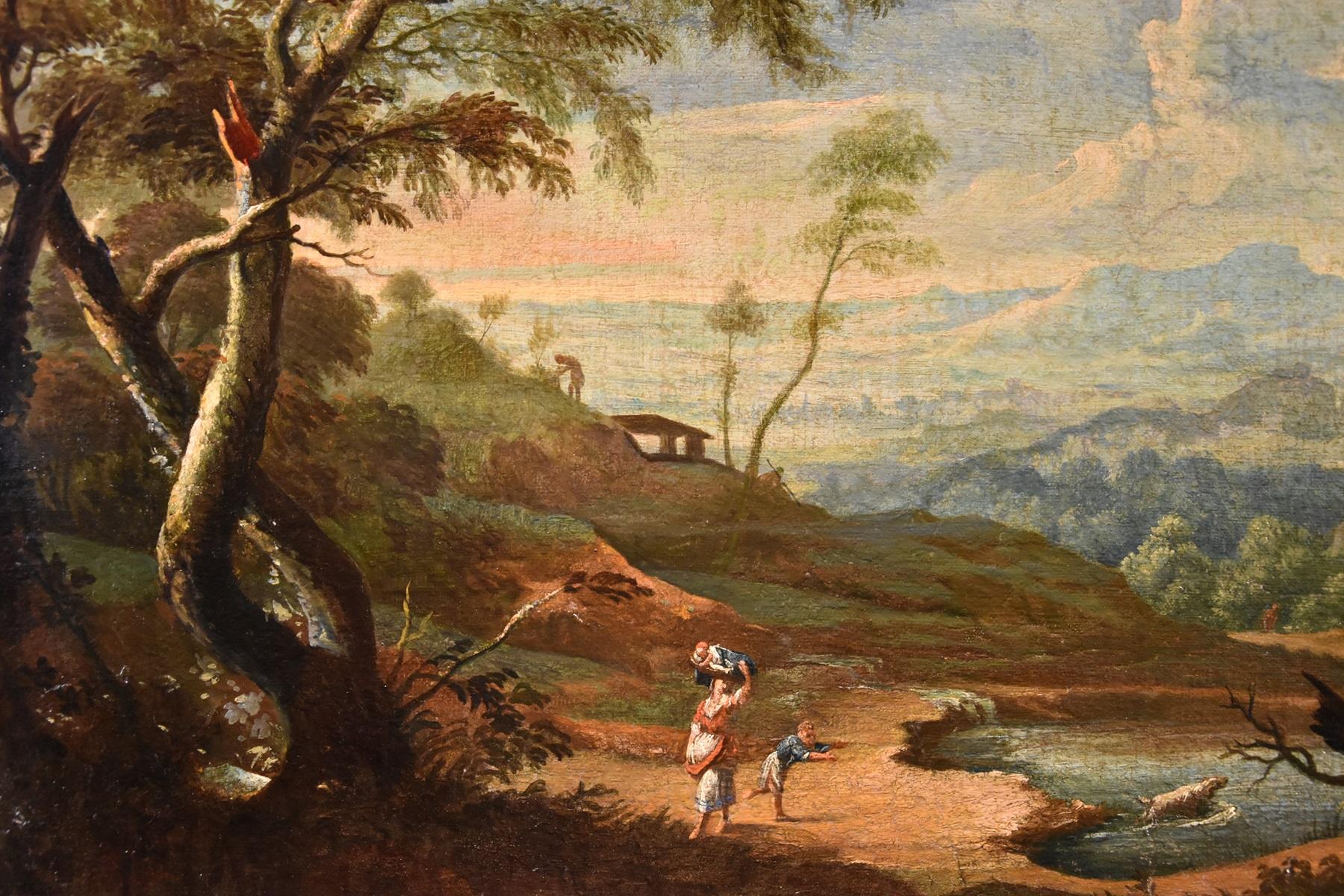 Coppia di paesaggi arcadici Ricci Dipinto del XVIII secolo Olio su tela Vecchio maestro Italia 3