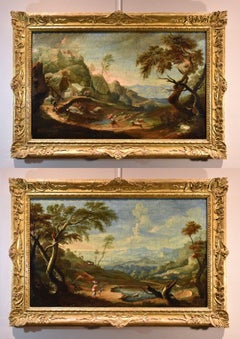 Coppia di paesaggi arcadici Ricci Dipinto del XVIII secolo Olio su tela Vecchio maestro Italia