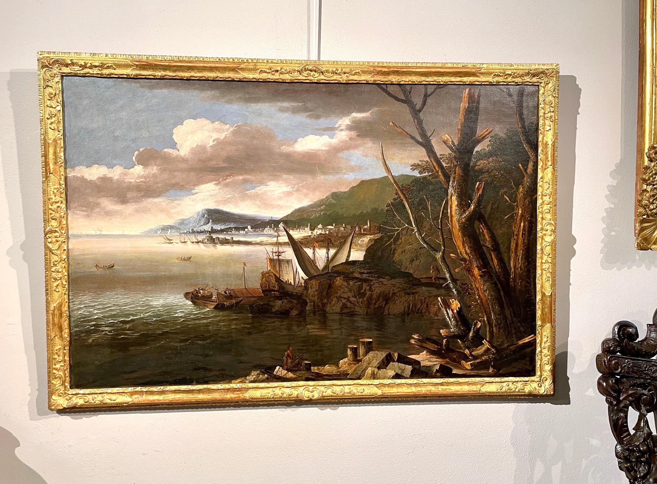 Tableau de paysage côtier Ricci View Huile sur toile maître ancien 17-18e siècle en vente 5