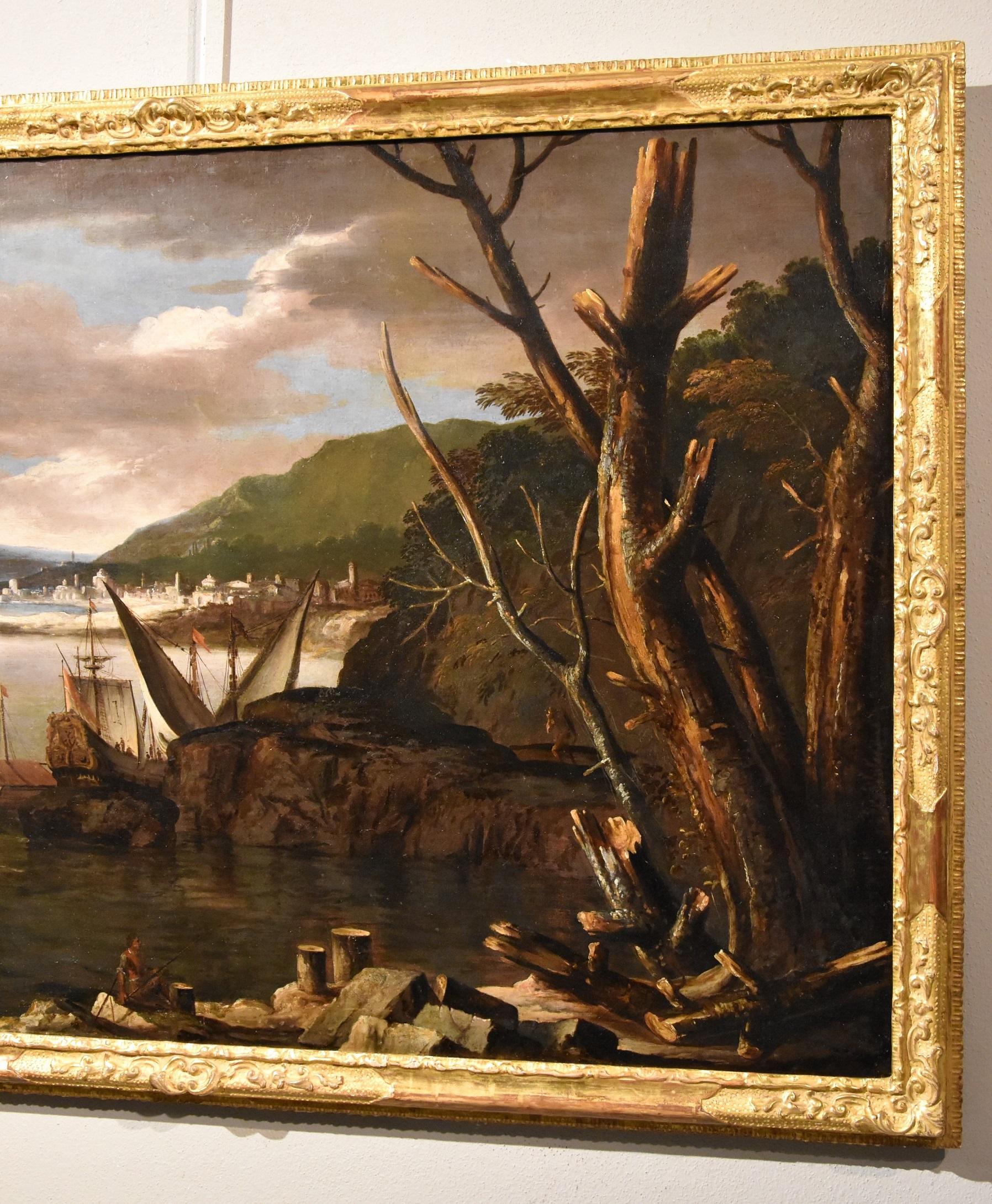 Tableau de paysage côtier Ricci View Huile sur toile maître ancien 17-18e siècle en vente 1