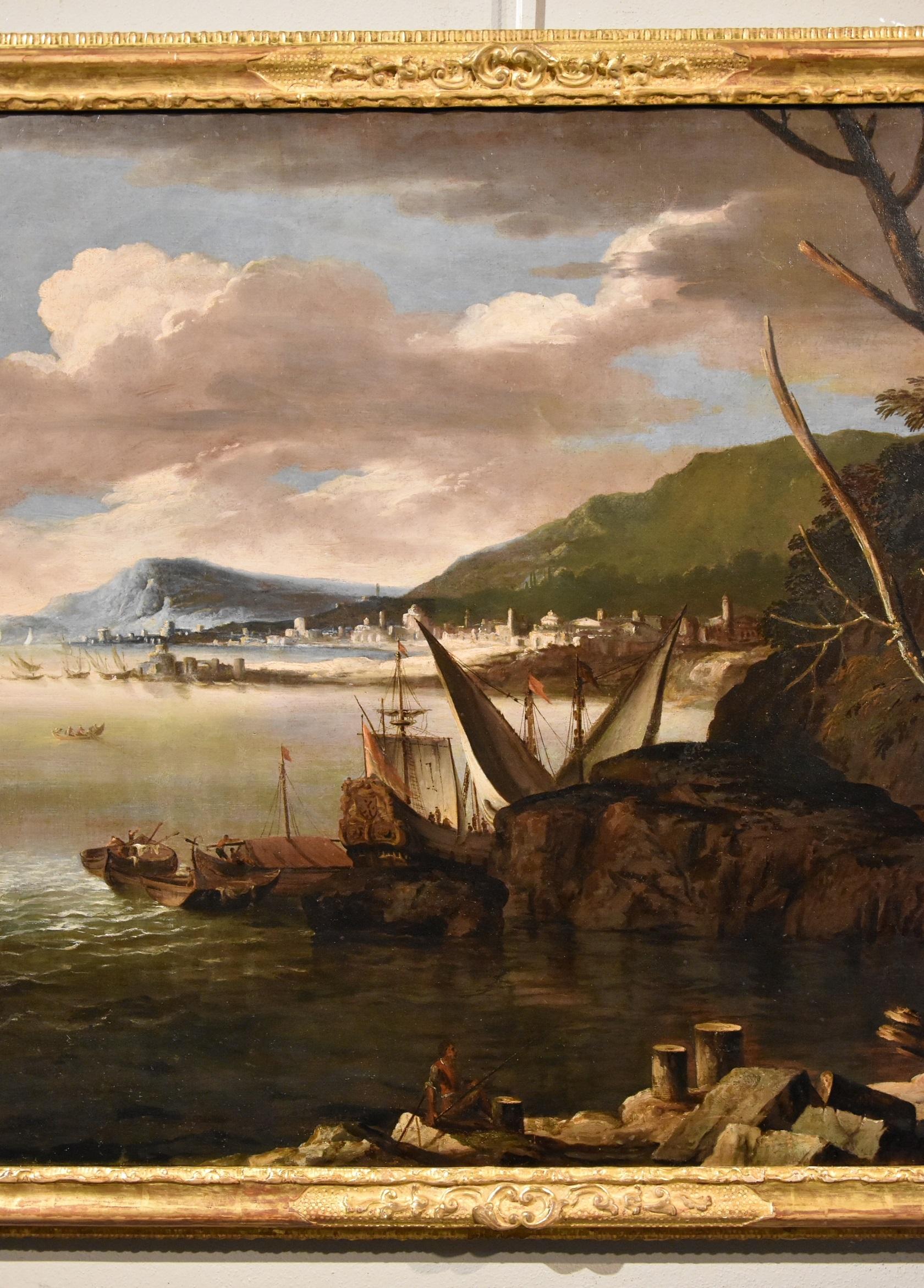 Tableau de paysage côtier Ricci View Huile sur toile maître ancien 17-18e siècle en vente 2