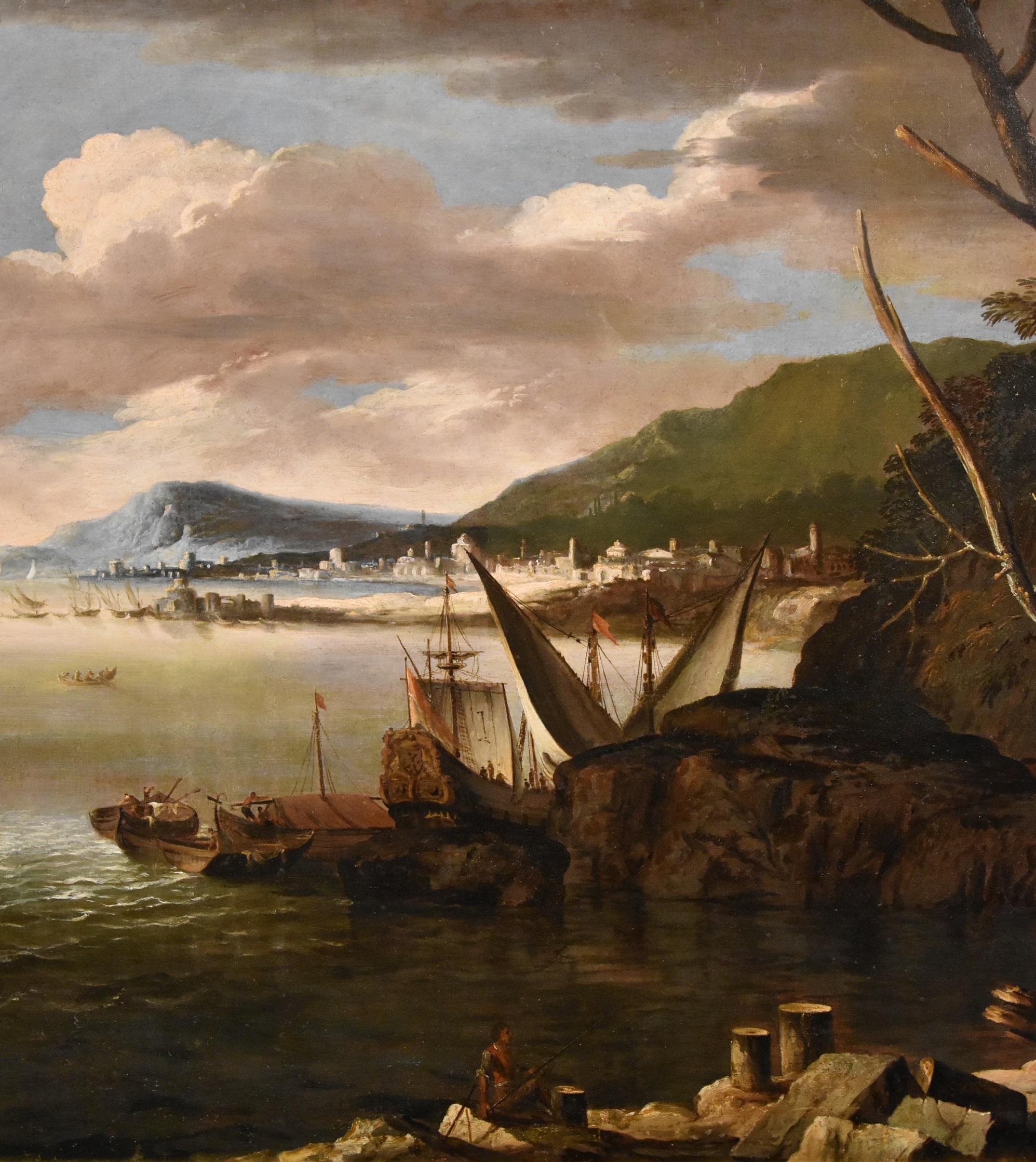 Tableau de paysage côtier Ricci View Huile sur toile maître ancien 17-18e siècle en vente 3