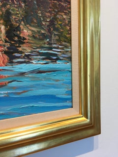 „Riflessi A Tiburon“, von Marco Sassone, Öl auf Leinen, Wasserfront-Landschaft, 1983