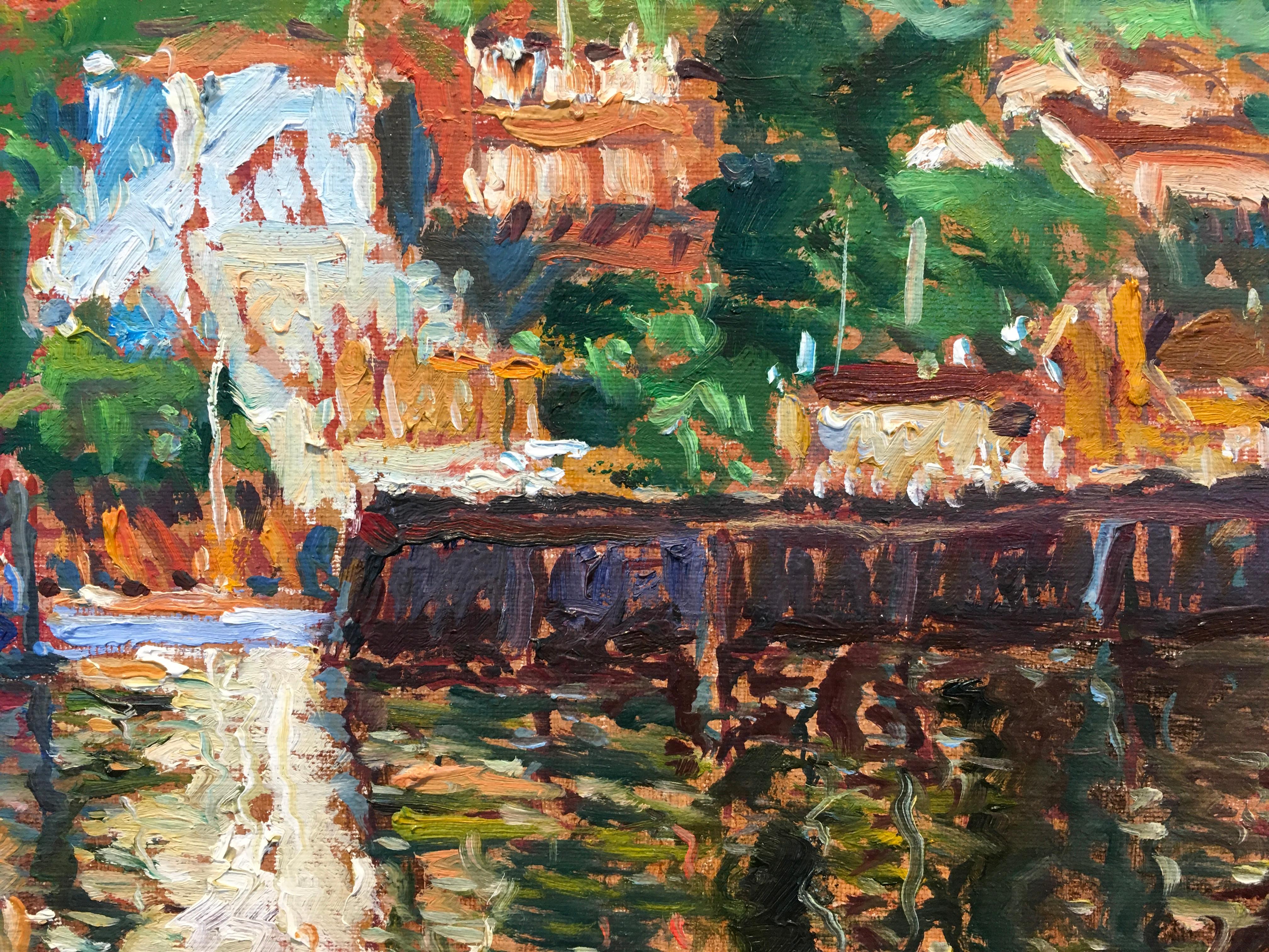 'Riflessi A Tiburon', by Marco Sassone, Oil on Linen, Waterfront Landscape, 1983 For Sale 7