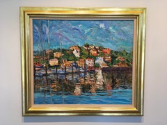 'Riflessi A Tiburon', par Marco Sassone, huile sur lin, paysage de front de mer, 1983