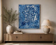 Marco Schmidli 60x48 Pittura acrilica astratta blu su tela, firmata e datata