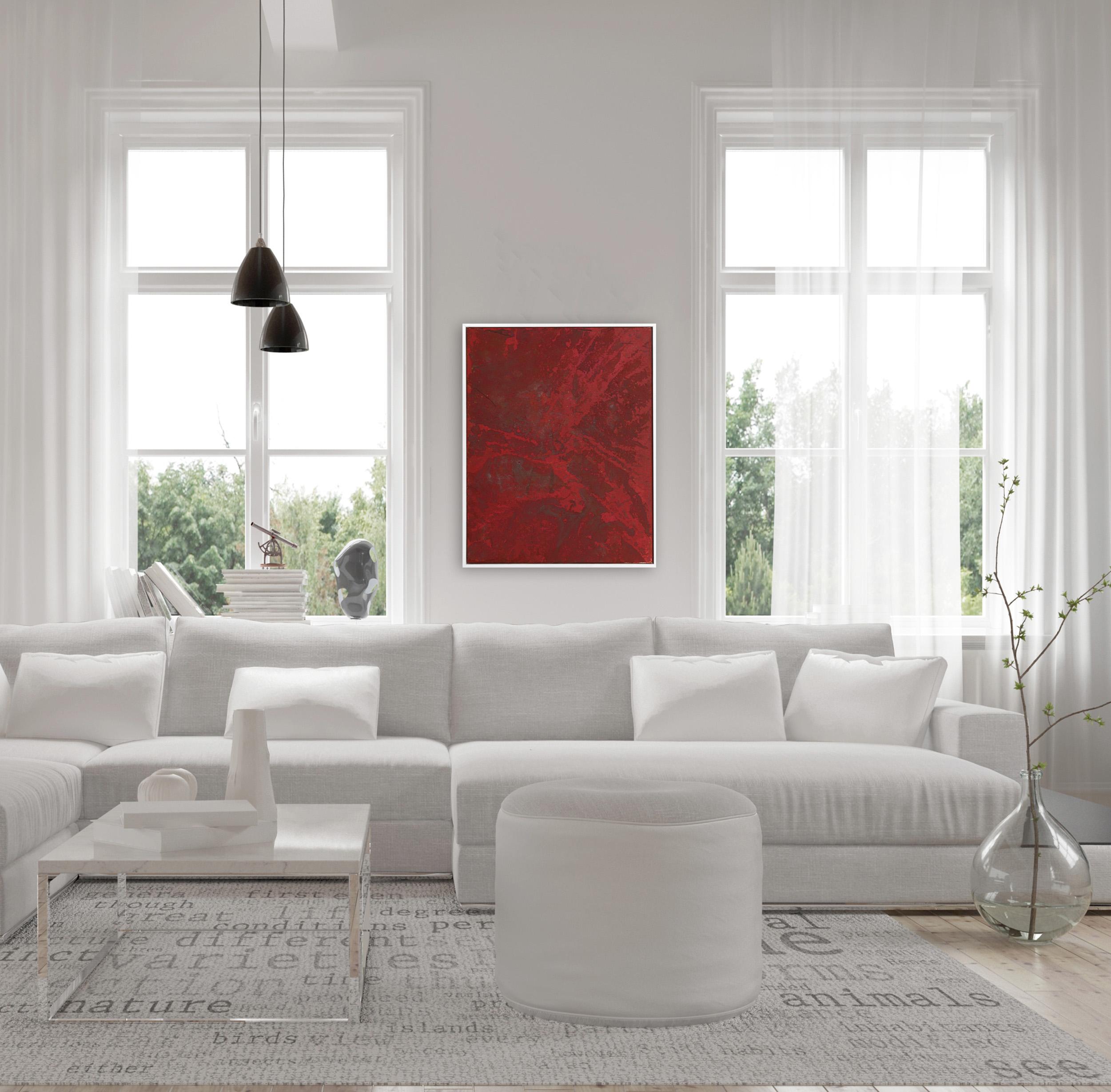 A312 - Minimalistisches Abstraktes Zeitgenössisches Original Rotes Textur-Kunstwerk im Angebot 4