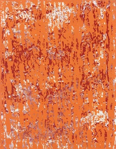 A322 - Obra de Arte Minimalista Abstracto Original Naranja Rojo Blanco Textural