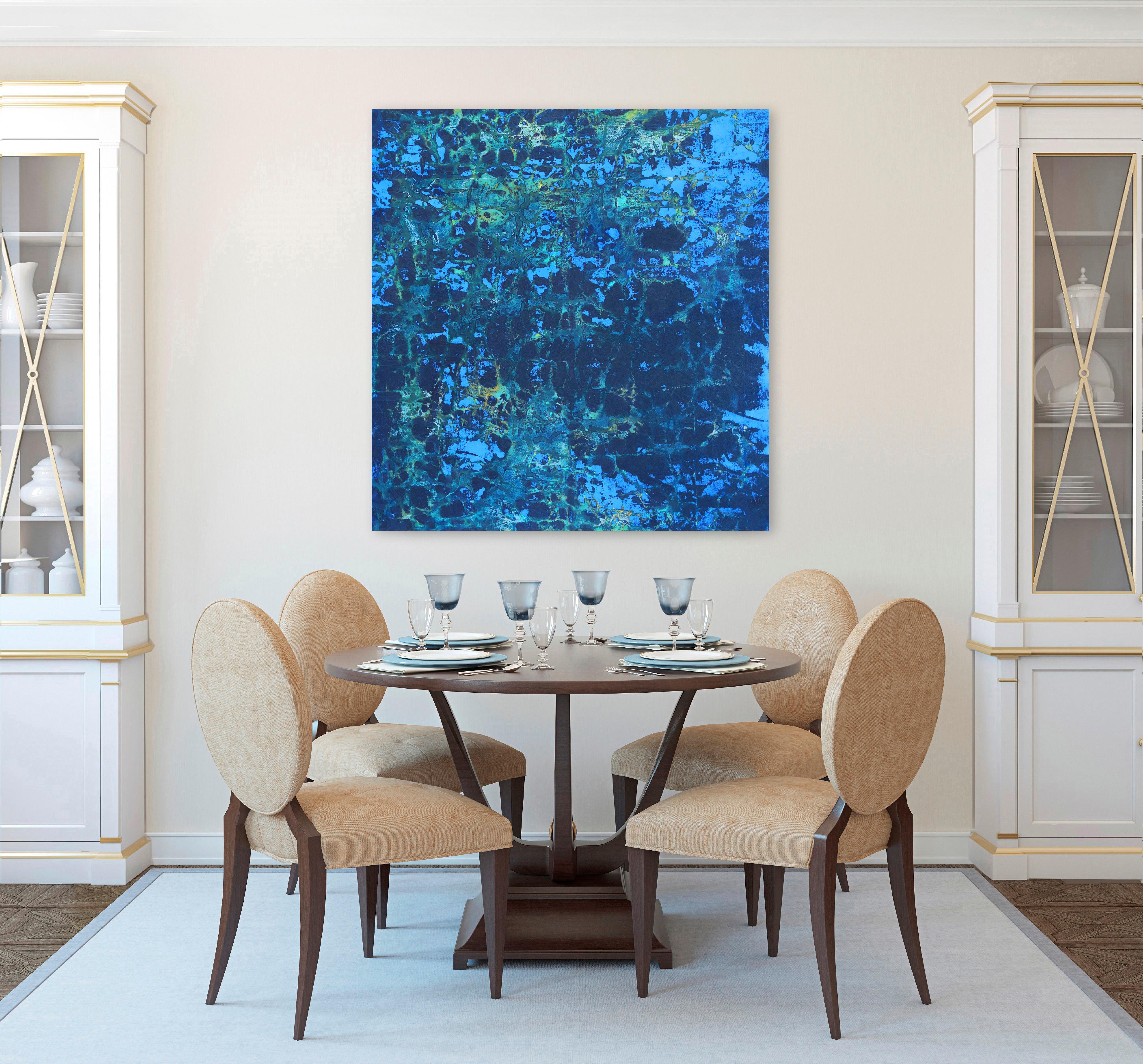 A4146 - Grande dipinto astratto minimalista blu - Painting di Marco Schmidli