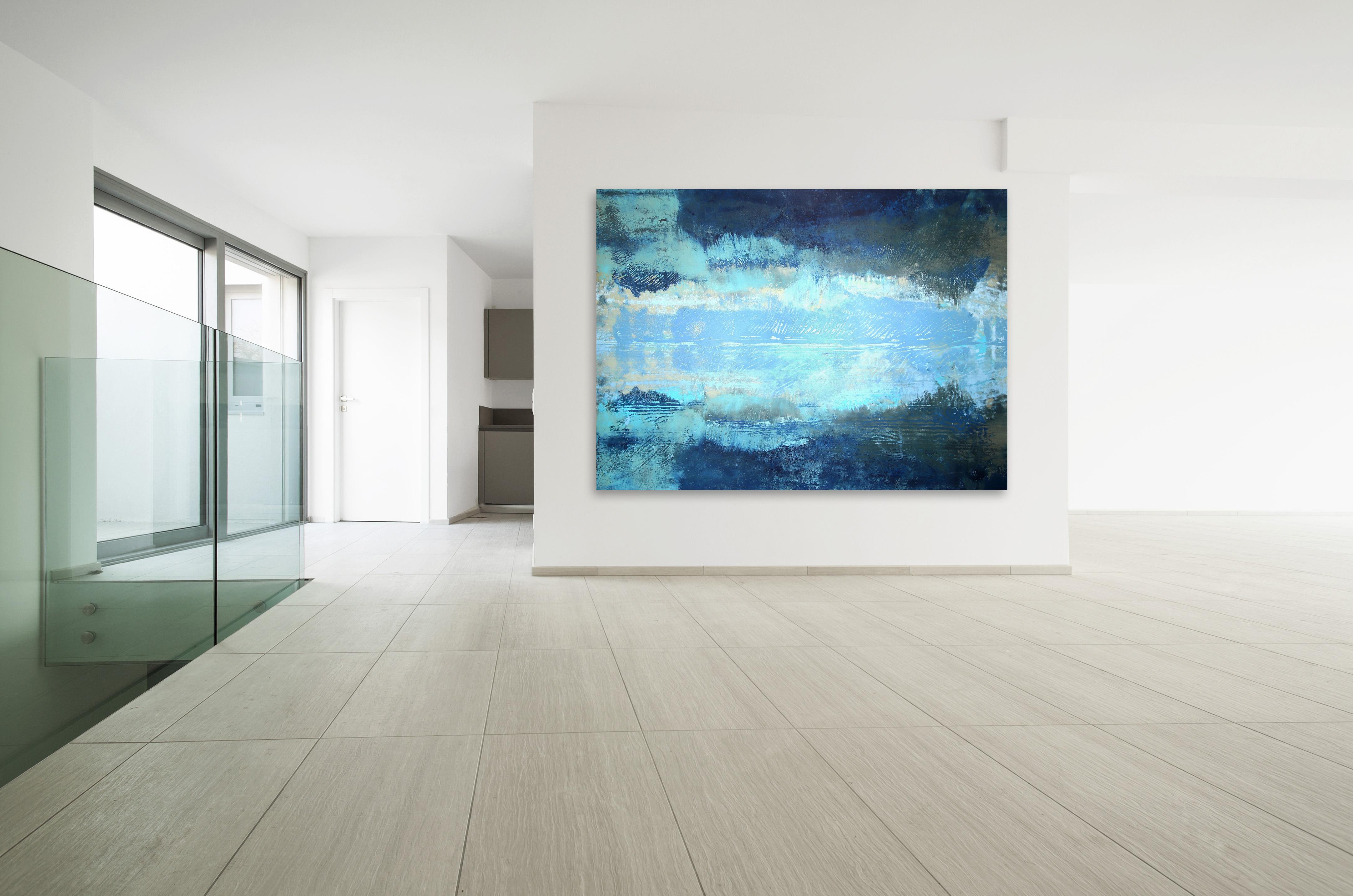 A827 - Large Oversized Original Blue Abstract Artwork on Canvas Ready to Hang For Sale 2
