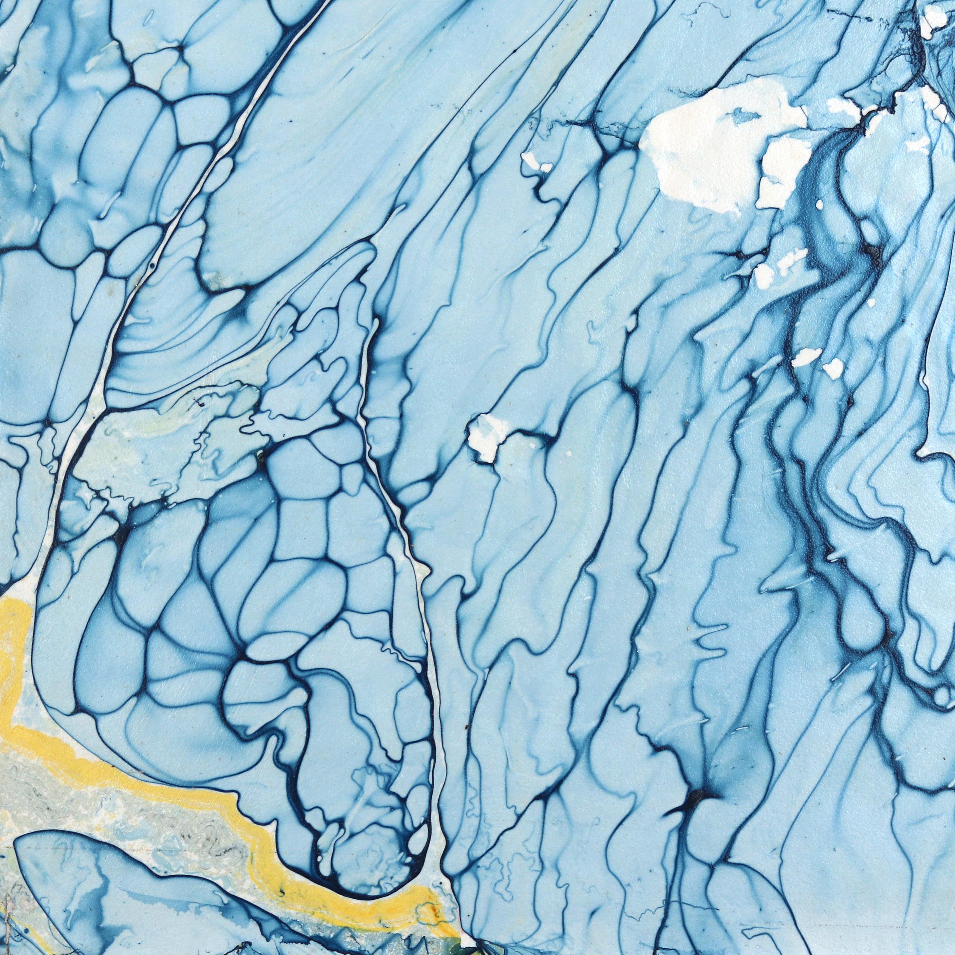 A274B - Quadro astratto contemporaneo blu e giallo con cornice bianca in vendita 2