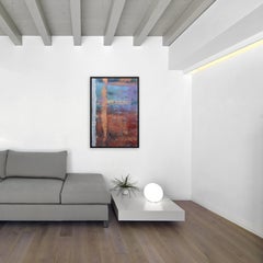 A333 - Original Blue Brown Earth Tones Framed Abstract Artwork on Canvas