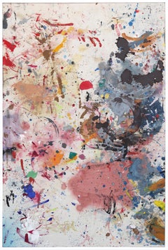 A463b - Gran cuadro abstracto contemporáneo de colores con marco blanco