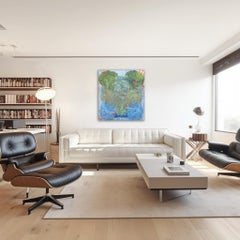 A501A - Grande peinture d'origine superposée d'expressionnisme abstrait bleu vert