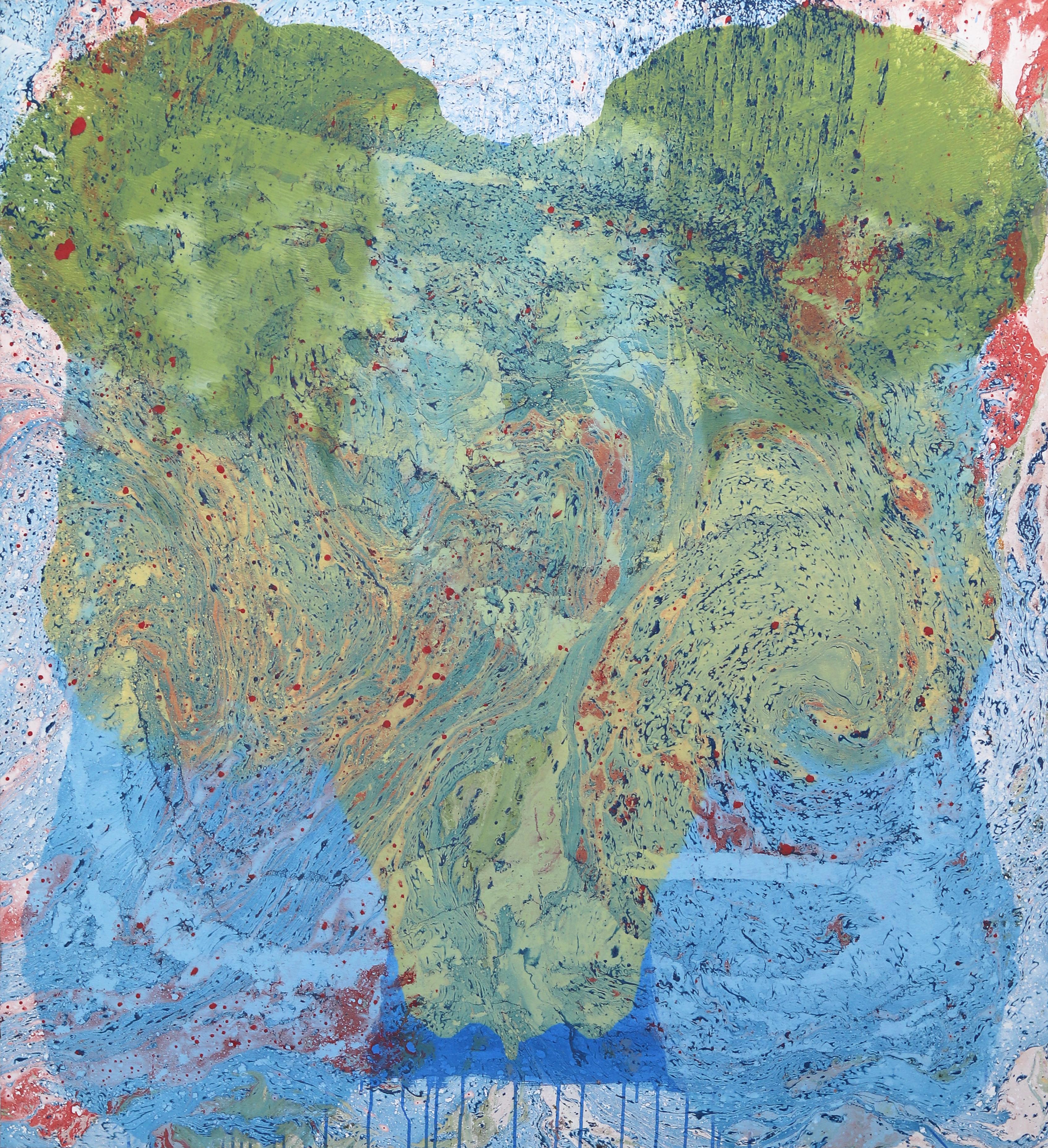 A501A - Large Blue Green Abstract Expressionism Layered Original Painting - Art by Marco Schmidli