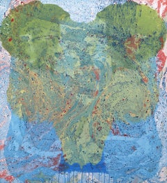 A501A - Gran Pintura Original Expresionismo Abstracto Capas Azul Verde