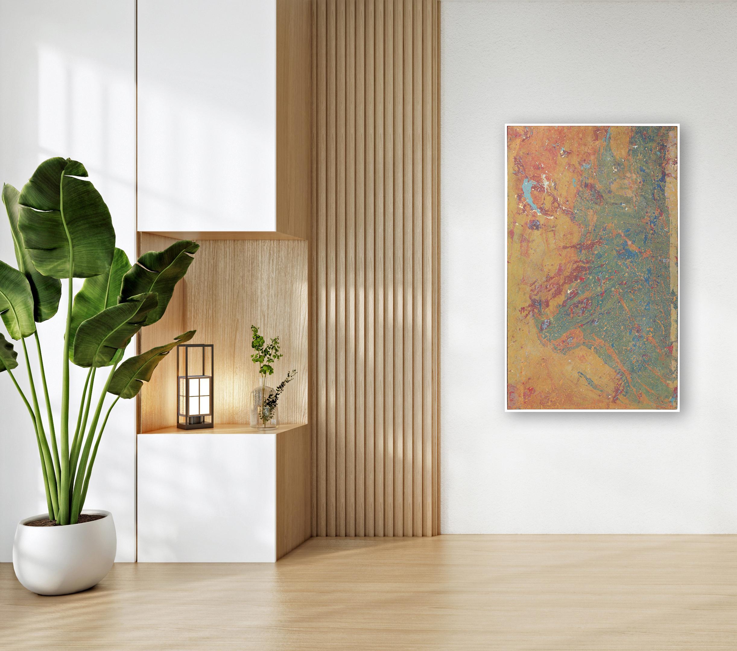 A512 - Large Contemporary Colorful Abstract Painting With White Frame For Sale 4