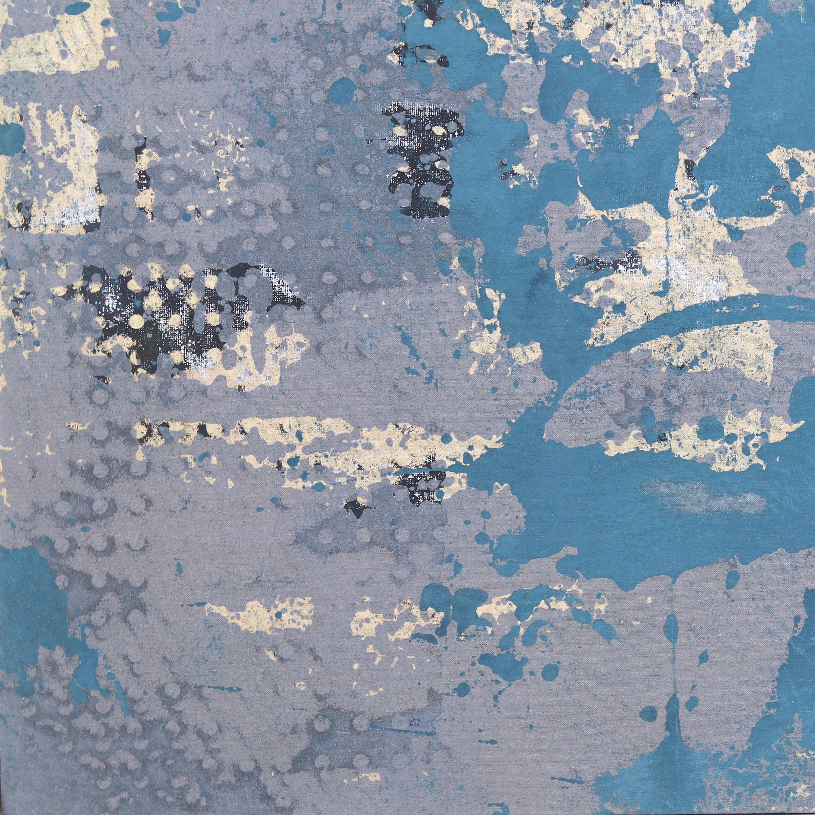 A586 - Grande quadro astratto Contemporary Blue con cornice bianca in vendita 1