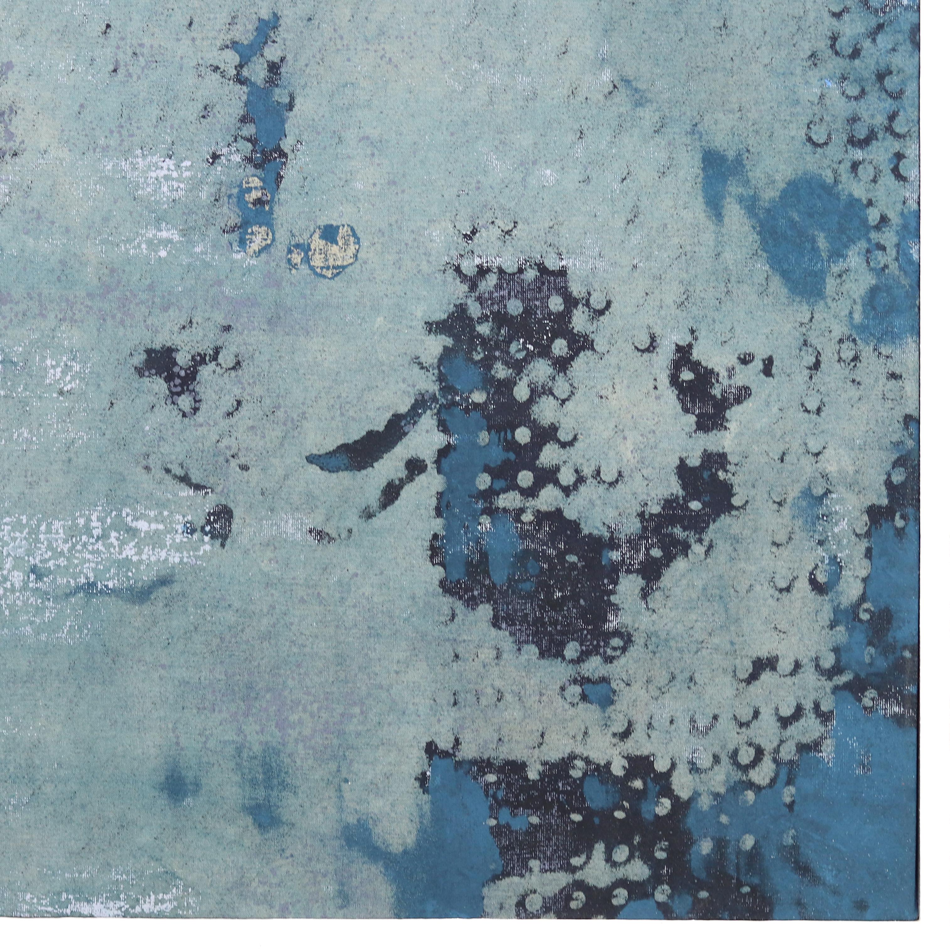 A586 - Grande quadro astratto Contemporary Blue con cornice bianca in vendita 3